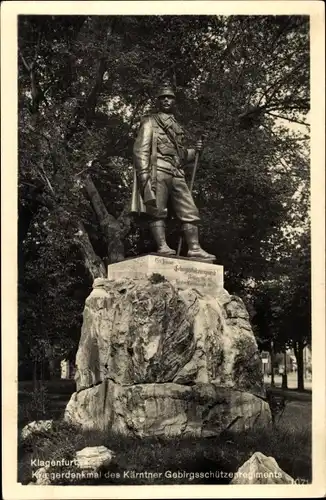 Ak Klagenfurt am Wörthersee Kärnten, Kriegerdenkmal des Kärtner Gebirgsschützenregiments