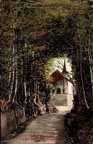 Ak Küssnacht Kanton Schwyz, Hohle Gasse mit Tellskapelle