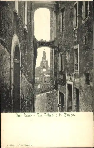 Ak San Remo Ligurien, Via Palma e la Chiesa