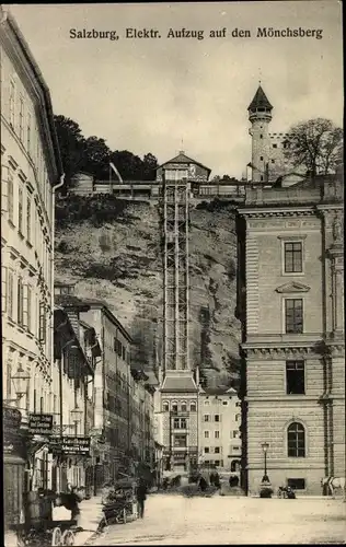 Ak Salzburg in Österreich, Elektrischer Aufzug auf den Mönchsberg, Turm