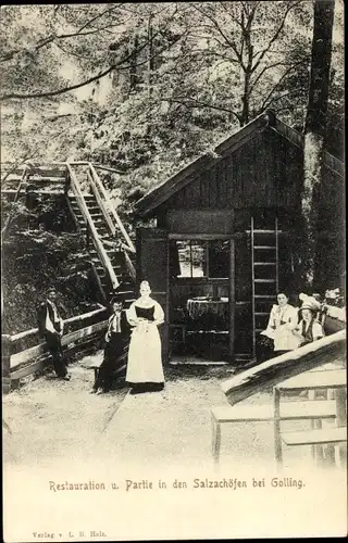 Ak Golling an der Salzach in Salzburg, Restaurant und Partie in den Salzachöfen, Salzachklamm