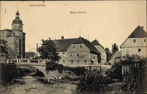 Ak Bogatynia Reichenau in Sachsen Schlesien, Beim Hirsch