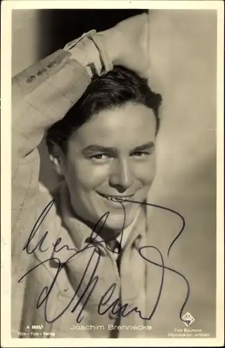 Ak Schauspieler Joachim Brennecke, Portrait, UFA Film, Film Foto Verlag A 3833/1, Autogramm