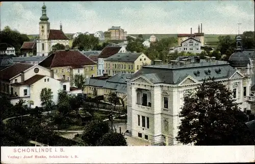 Ak Krásná Lípa Schönlinde Region Aussig, Teilansicht, Kirche