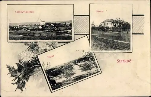 Ak Starkoč Mittelböhmen, Celkovy pohled, Skola, Naves, Schule