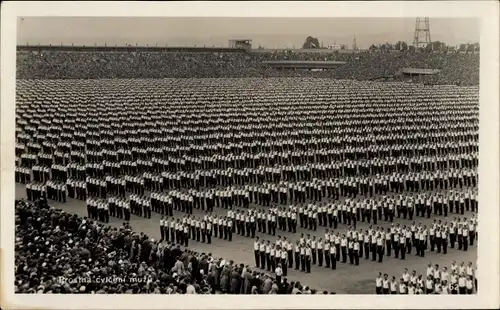 Ak Praha Prag Tschechien, IX. Sletu Vsesokolskeho 1932, Turnfest, Massenaufstellung im Stadion