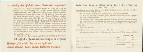 Klapp Ak Ihr schönes Heim, Einbruch, Schlesische Feuerversicherungs Gesellschaft Breslau