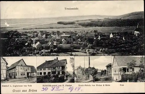 Ak Brünn Kreis Hildburghausen in Thüringen, Post, Drahtfabrik, Holzbildhauerei E. Fischer, Gasthof