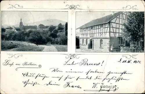 Ak Bedheim Hildburghausen in Thüringen, Ortsanischt, Kirche, Gasthof, Fachwerkhaus