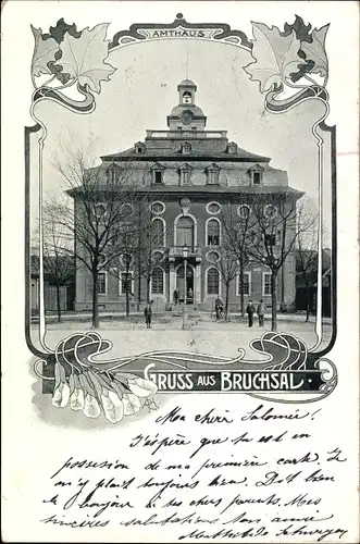 Jugendstil Passepartout Ak Bruchsal im Kraichgau, Amthaus