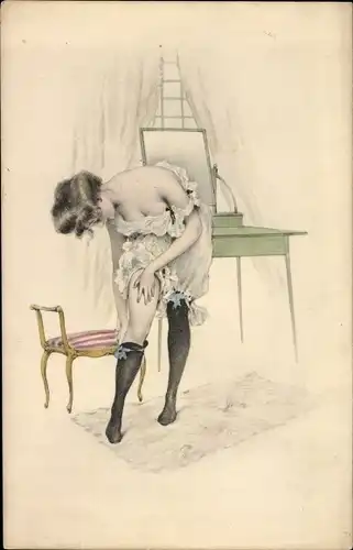 Ak Frau in Unterwäsche, Strümpfe