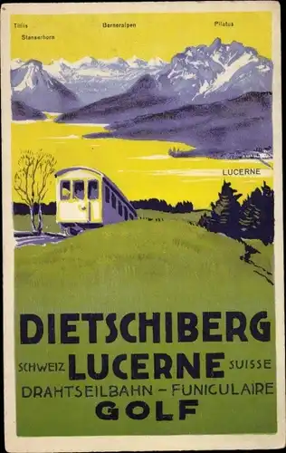 Künstler Ak Kanton Luzern Schweiz, Dietschiberg, Drahtseilbahn Funiculare