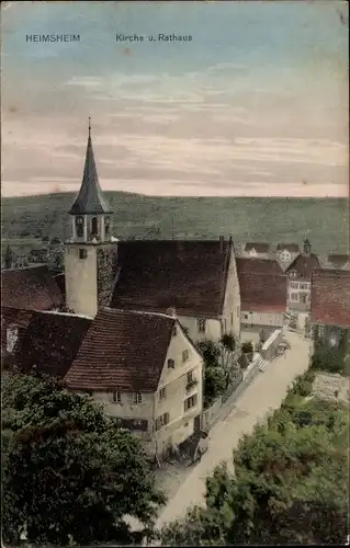 Ak Heimsheim am Schwarzwald, Kirche und Rathaus