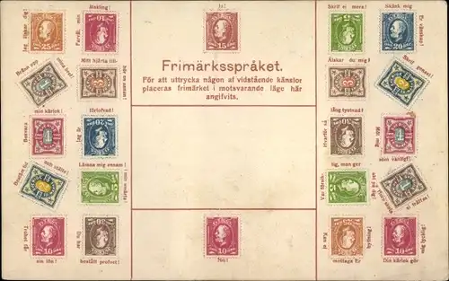 Briefmarken Ak Schweden, Briefmarkensprache, Frimärksspraket