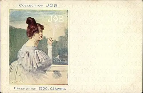 Künstler Ak Leandre, C., Collection Job, Calendrier 1900, Rauchende Frau, Zigarettenreklame