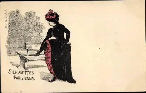Ak Silhouettes Parisiennes, Frau im Park