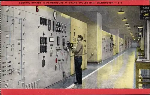 Ak Washington USA, Control boards in powerhouse at Grand Coulee Dam