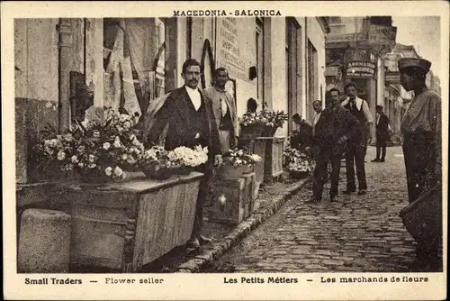 Ak Saloniki Thessaloniki Griechenland, Les petits metiers, marchands de fleurs