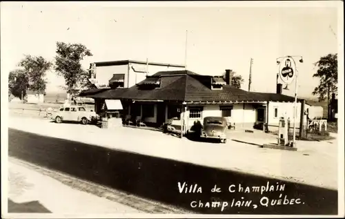 Foto Ak Champlain Quebec, Villa de Champlain, Tankstelle