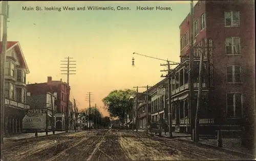 Ak Willimantic Connecticut USA, Main Street looking West, Hooker House