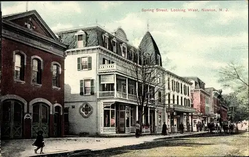 Ak Newton New Jersey USA, Spring Street, looking West