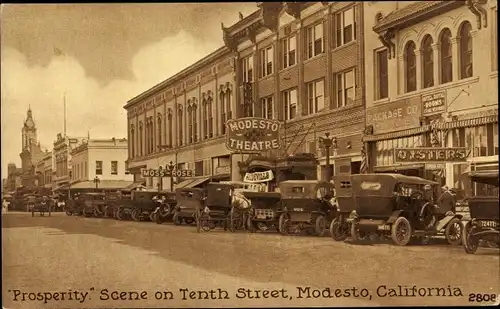 Ak Modesto Kalifornien USA, Prosperity Scene on Tenth Street, Theatre