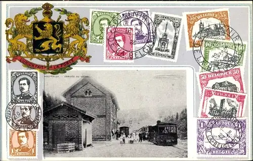 Birefmarken Wappen Ak Houffalize Wallonien Luxemburg, Bahnhof, Gleisseite