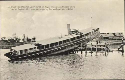 Ak Niederlande, De tramboot Minister Lely, Storm 1911