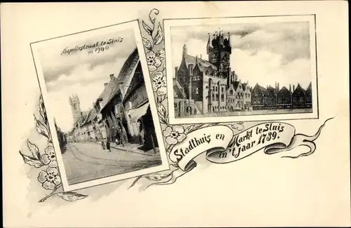 Ak Sluis Zeeland Niederlande, Stadhuis, Kapellestraat