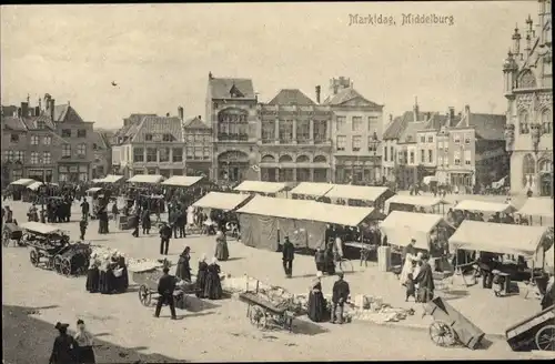 Ak Middelburg Zeeland Niederlande, Marktdag