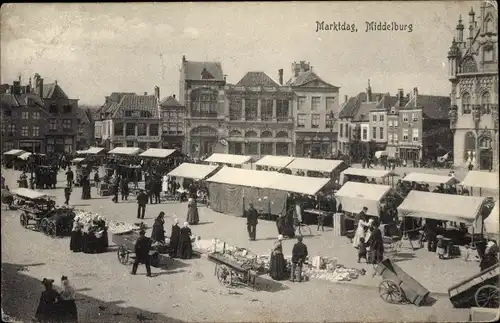 Ak Middelburg Zeeland Niederlande, Marktdag