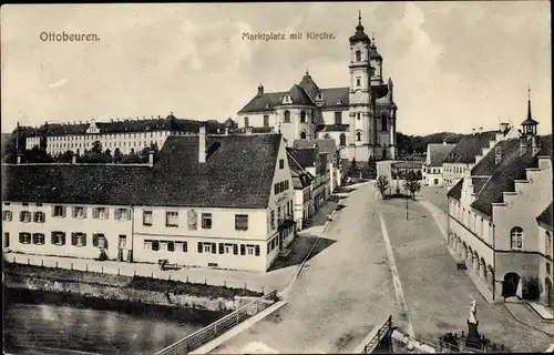 Ak Ottobeuren in Oberschwaben Allgäu, Marktplatz mit Kirche