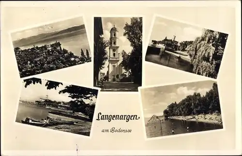 Ak Langenargen am Bodensee, Strandbad, Kirche, Totalansicht