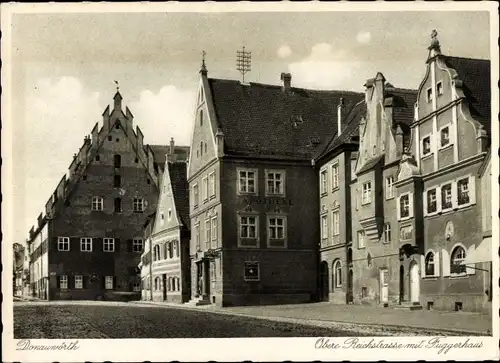 Ak Donauwörth in Schwaben Bayern, Obere Reichstraße mit Fuggerhaus, Apotheke