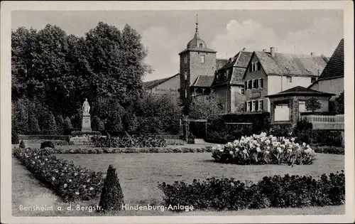 Ak Bensheim an der Bergstraße Hessen, Hindenburganlage, Statue