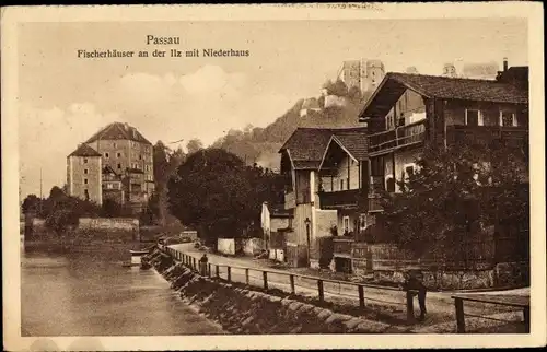 Ak Passau in Niederbayern, Fischerhäuser an der Ilz mit Niederhaus