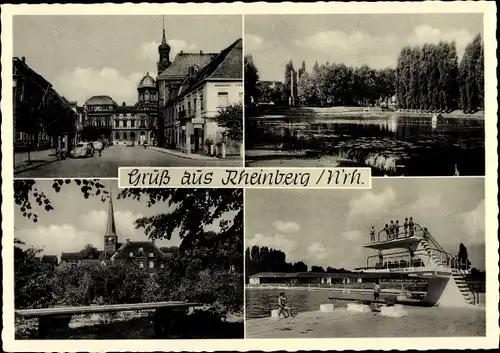 Ak Rheinberg am Niederrhein, Sprungturm im Freibad, Teich, Innenstadt