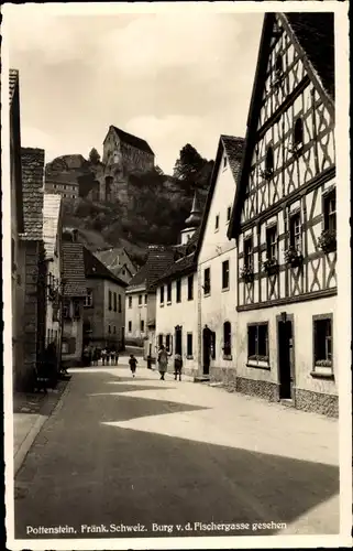 Ak Pottenstein in Oberfranken, Burg von der Fischergasse aus gesehen