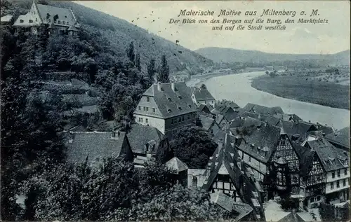 Ak Miltenberg am Main Unterfranken, Blick auf die Burg, Marktplatz und Westteil der Stadt