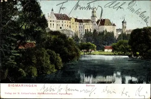 Ak Sigmaringen an der Donau, Schloss vom Wasser aus gesehen