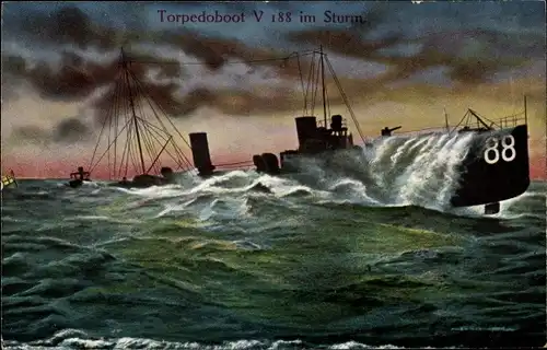 Ak Deutsches Kriegsschiff, V 188, Torpedoboot im Sturm