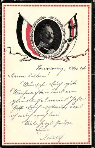 Ak Kaiser Wilhelm II., Portrait, Kaiserliche Fahne