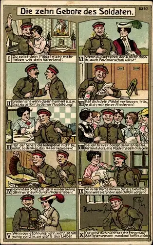 Ak Die 10 Gebote des Soldaten, Mädchen nicht mehr lieben wie dein Vaterland
