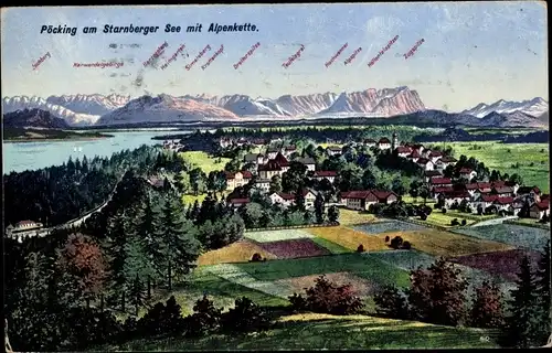 Ak Pöcking am Starnberger See Oberbayern, Alpenkette, Zugspitze, Alpspitze, Panorama