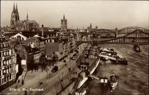 Ak Köln am Rhein, Leystapel, Uferpartie, Brücke, Dom