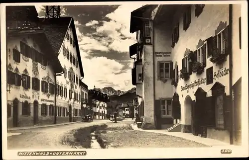 Ak Mittenwald in Oberbayern, Untermarkt, Straßenansicht