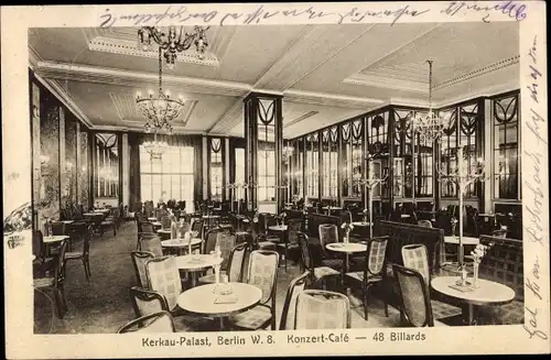 Ak Berlin Mitte, Kerkau-Palast, Konzert-Café, Innenansicht, Kronleuchter
