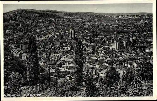 Ak Stuttgart in Württemberg, Panorama, Hasenbergturm