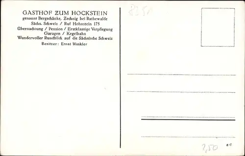 Ak Zechnig Zeschnig Hohnstein in der Sächsischen Schweiz, Gasthof zum Hockstein