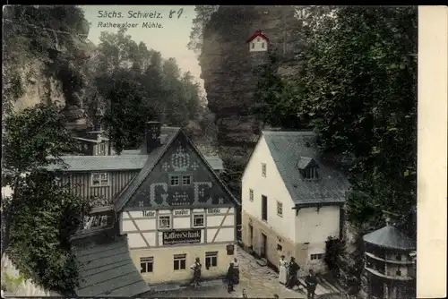 Ak Rathewalde Hohnstein Sächsische Schweiz, Rathewalder Mühle, Kaffee Schank